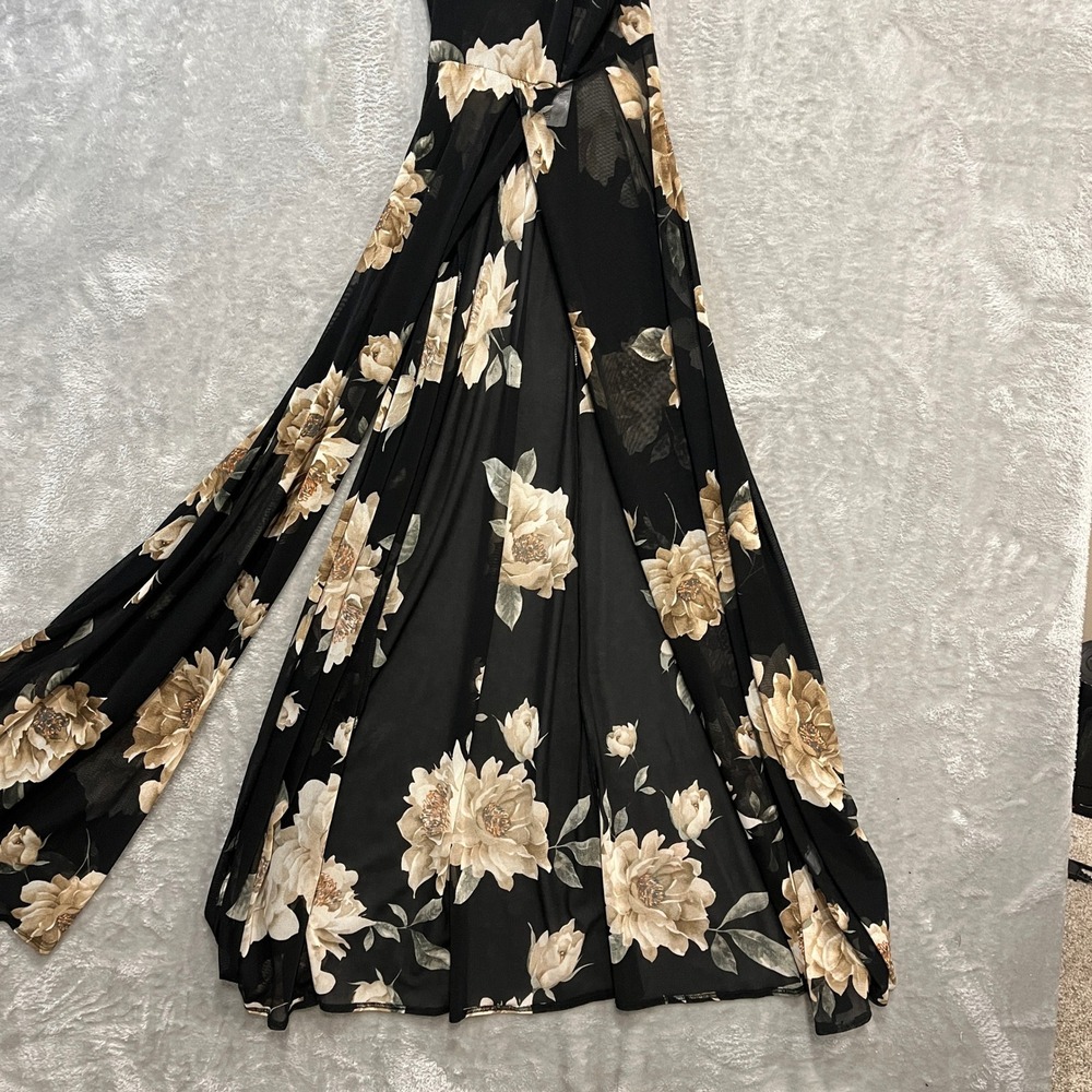 Windsor Maxi Dress Women Size S Black Floral Mesh V-Neck High Slit Formal Gown - Picture 3 of 7